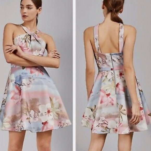 NWT TED BAKER 4 US 10 Umerta Floral Skater Mint Chocolate Chip Knot Dress - Picture 5 of 6